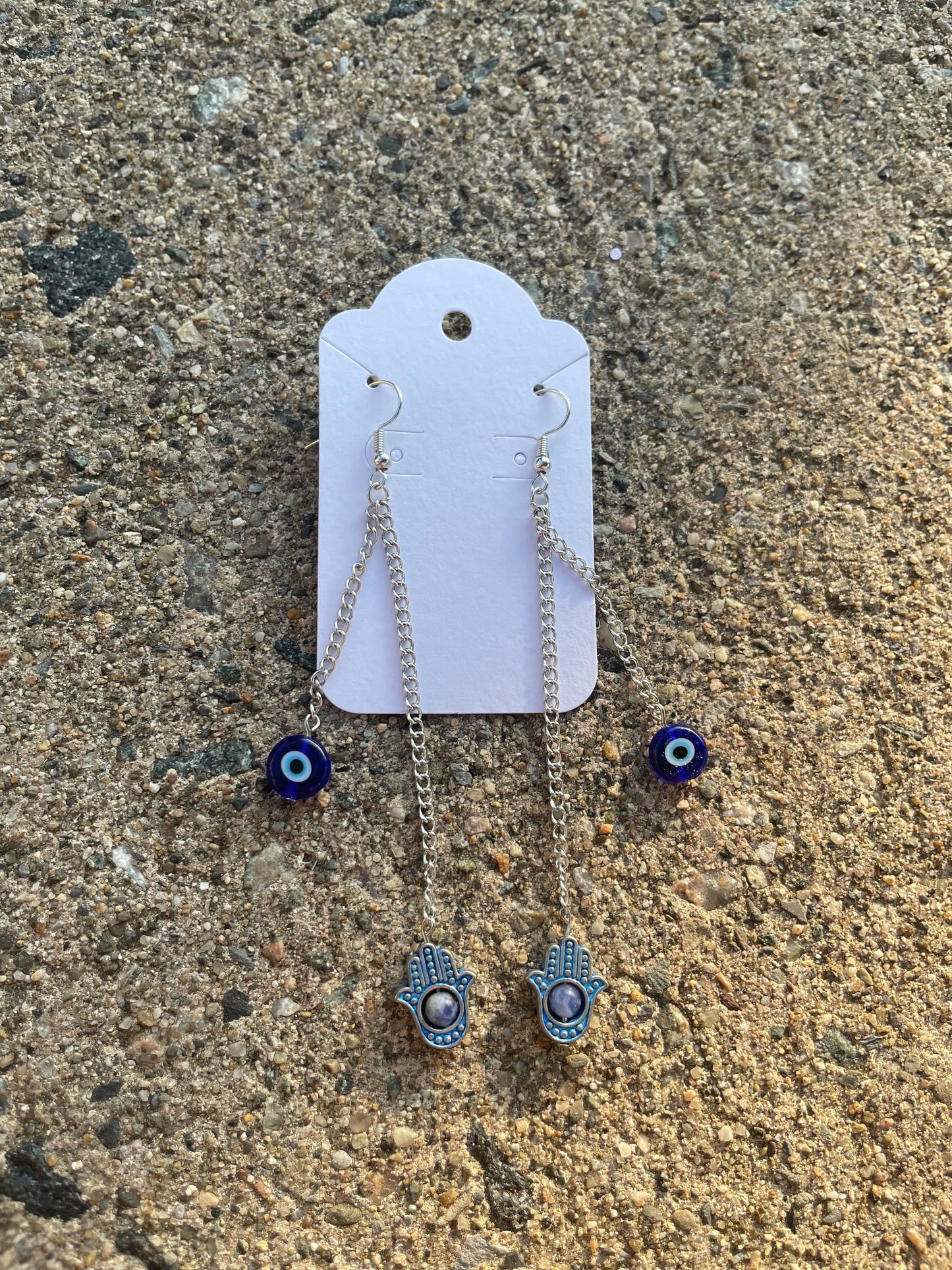 Protection Earrings - Evil Eye and Hamsa with Sodalite