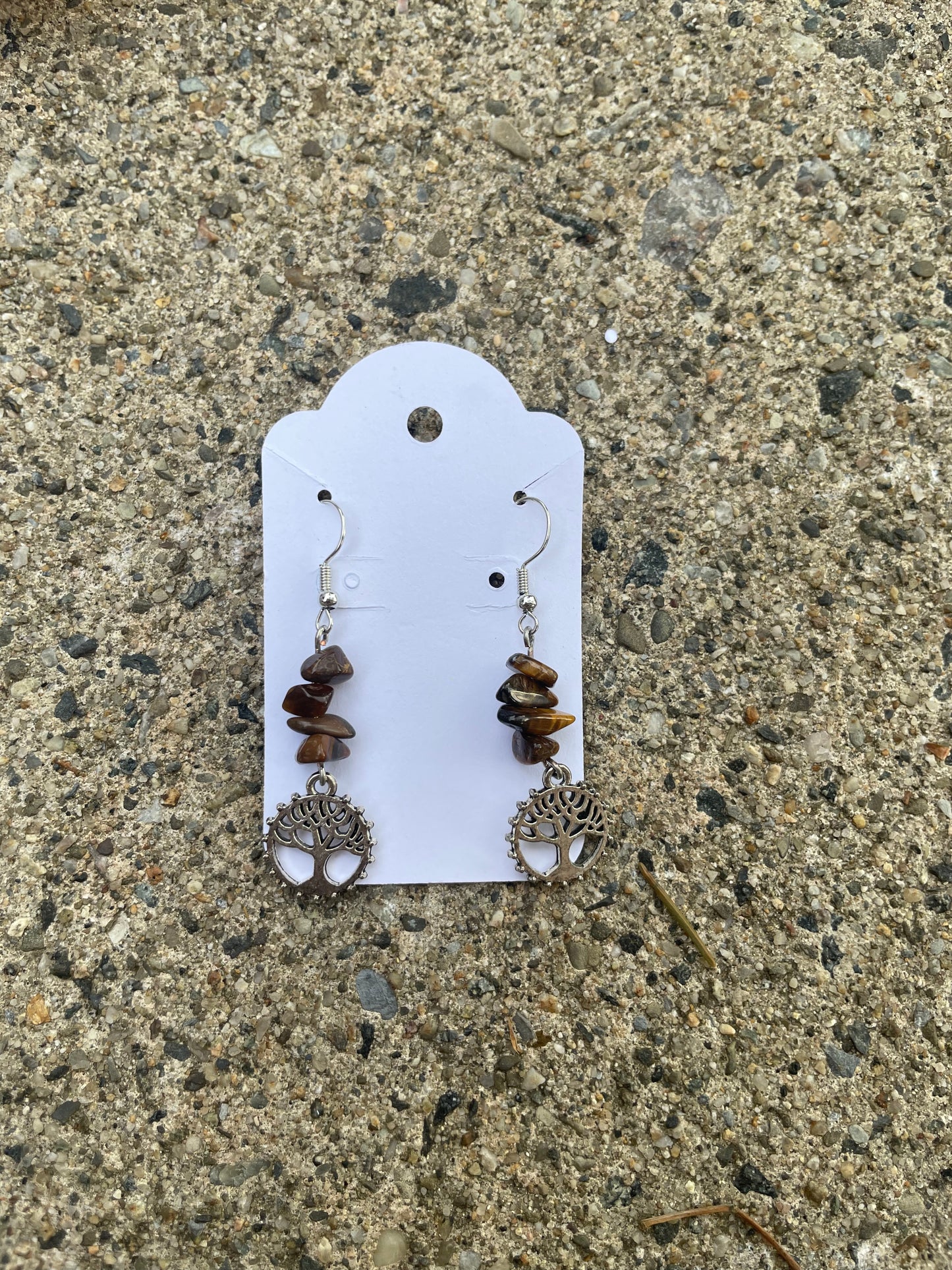 Tree of Life and Crystal Earrings - Green Aventurine or Tigers Eye