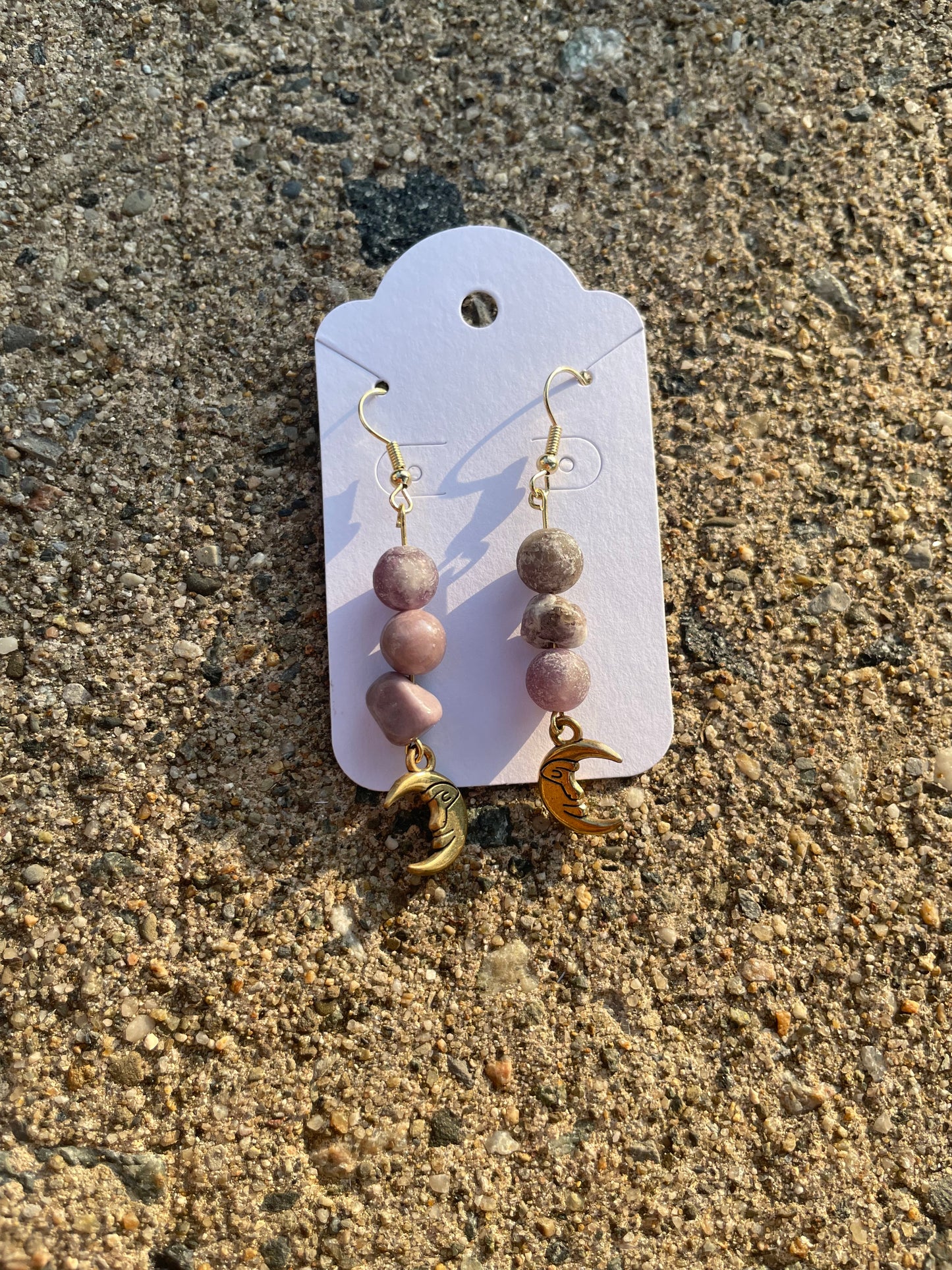 Crystal Moon Earrings (choice of garnet or lepidolite)