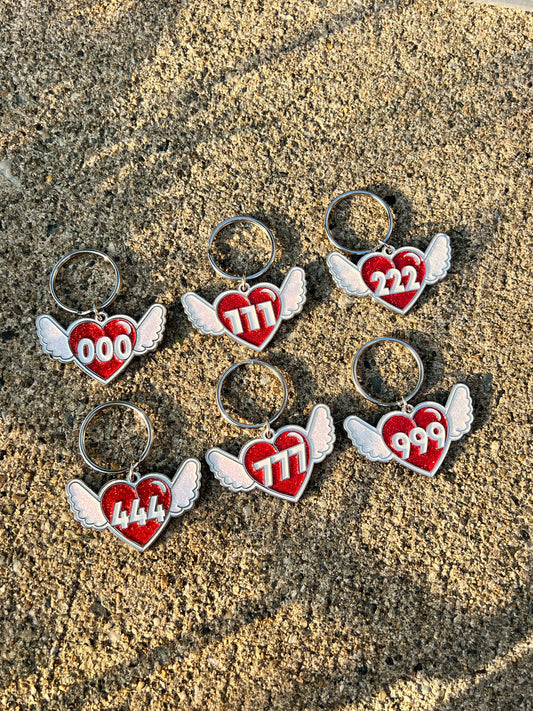 Angel Numbers Heart Keychain