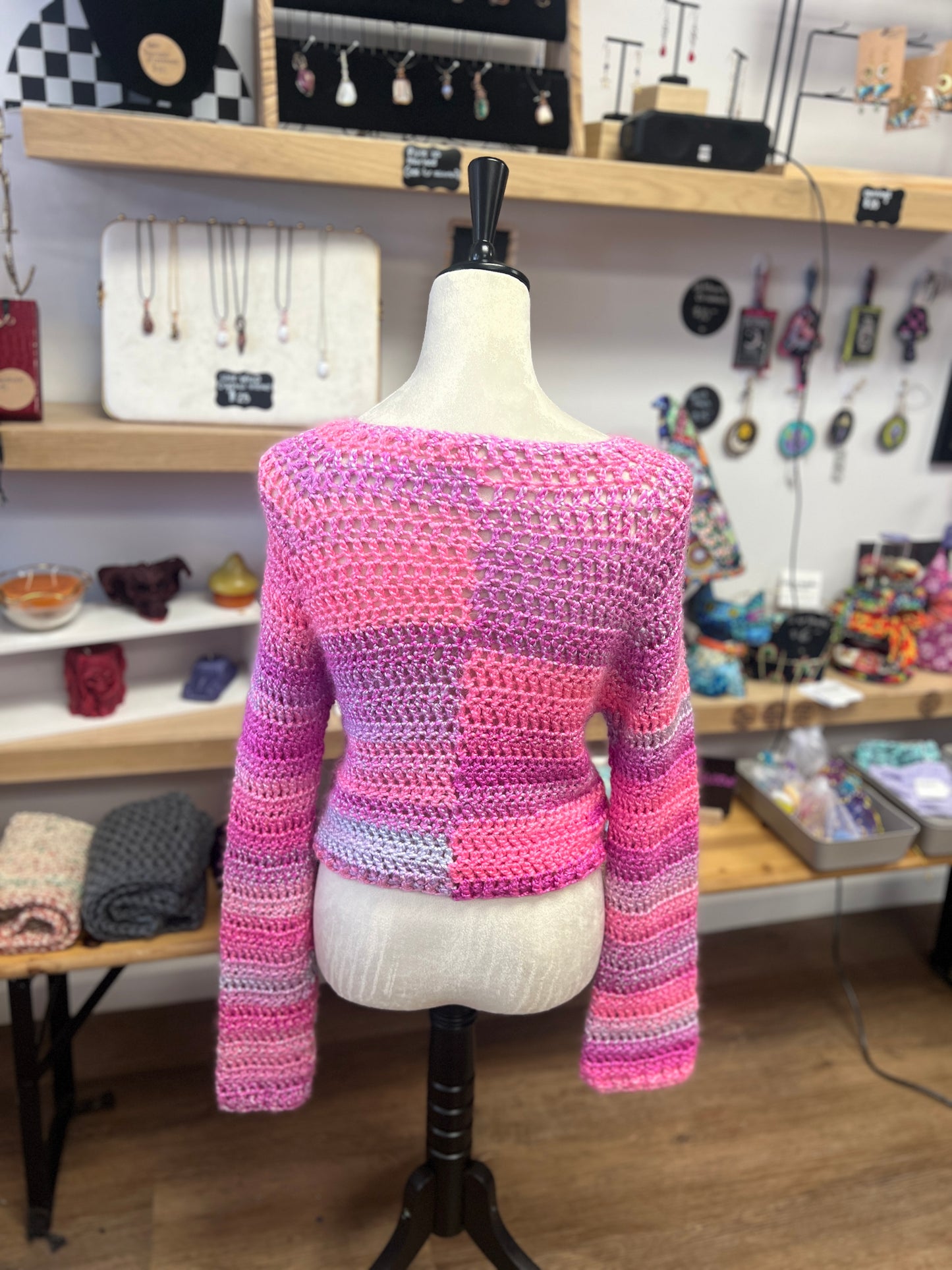 "Berry Bliss" Pink and Purple Crocheted Sweater