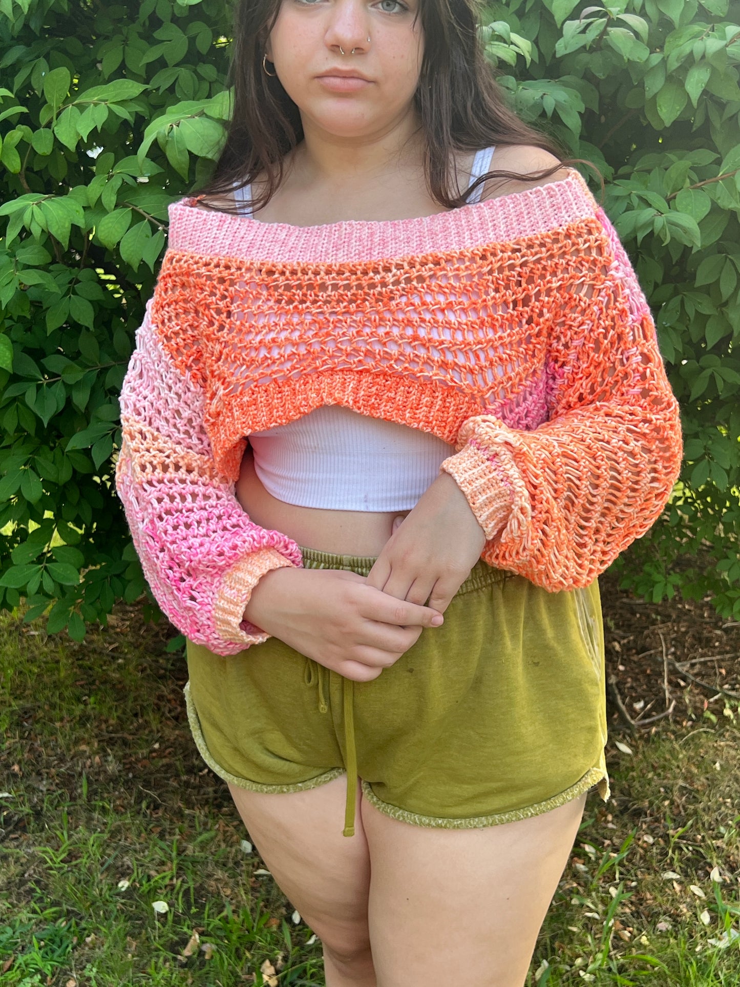 Orange and Pink Ombré Cropped Sweater