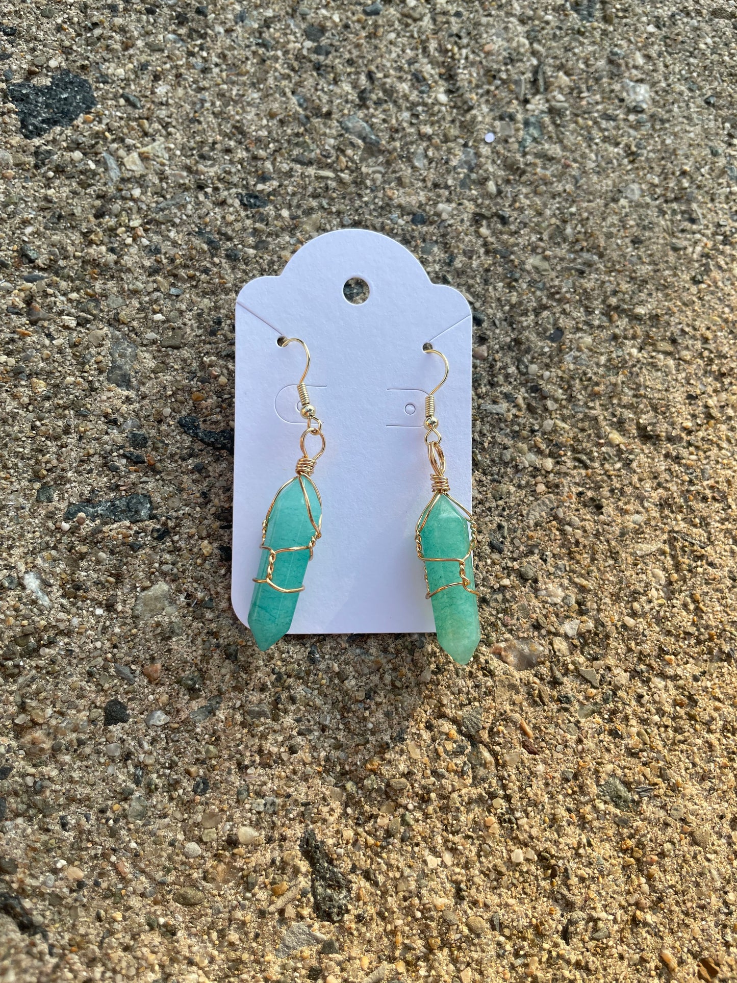 Green Aventurine Wire Wrapped Point Earrings