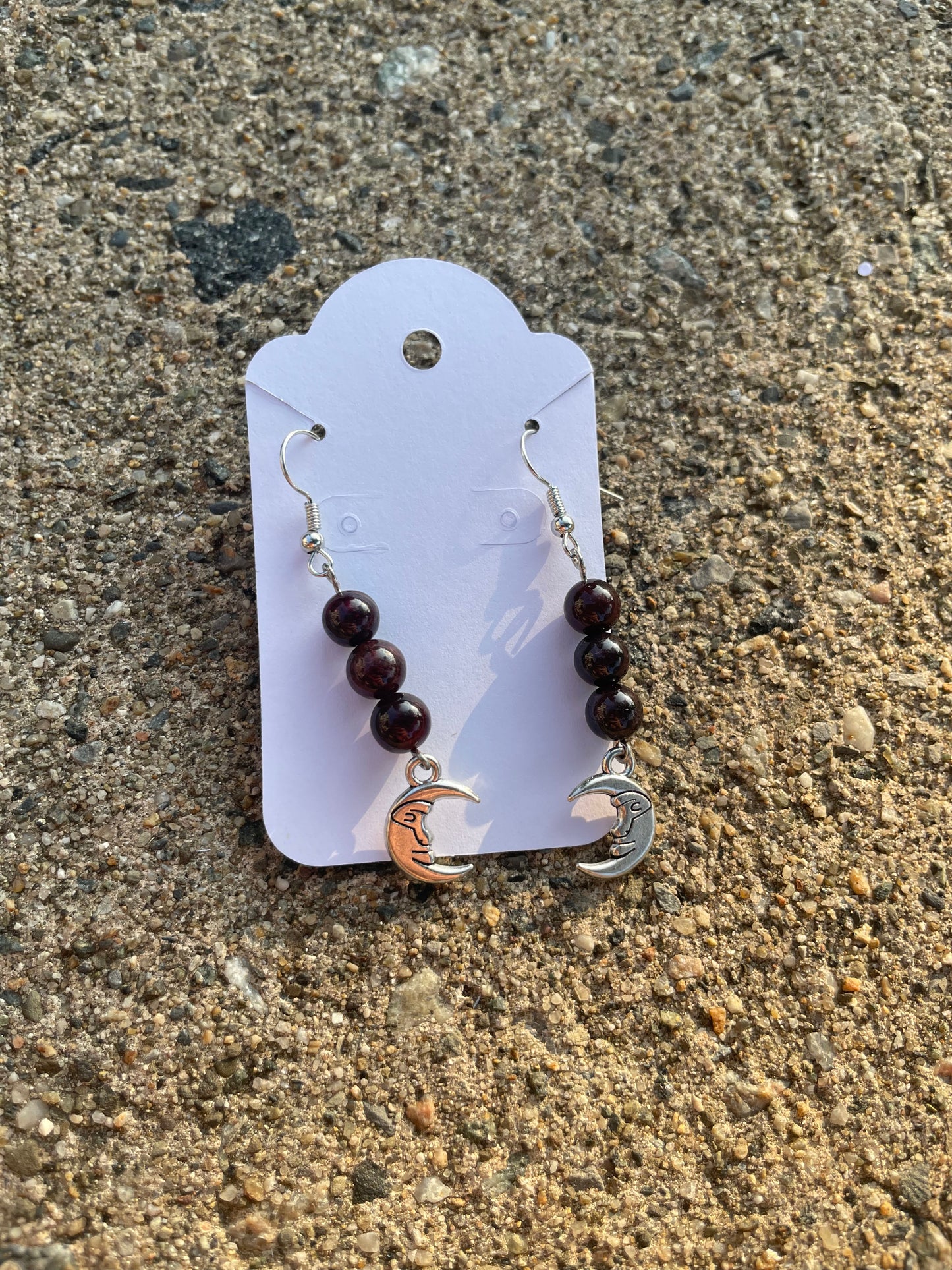 Crystal Moon Earrings (choice of garnet or lepidolite)