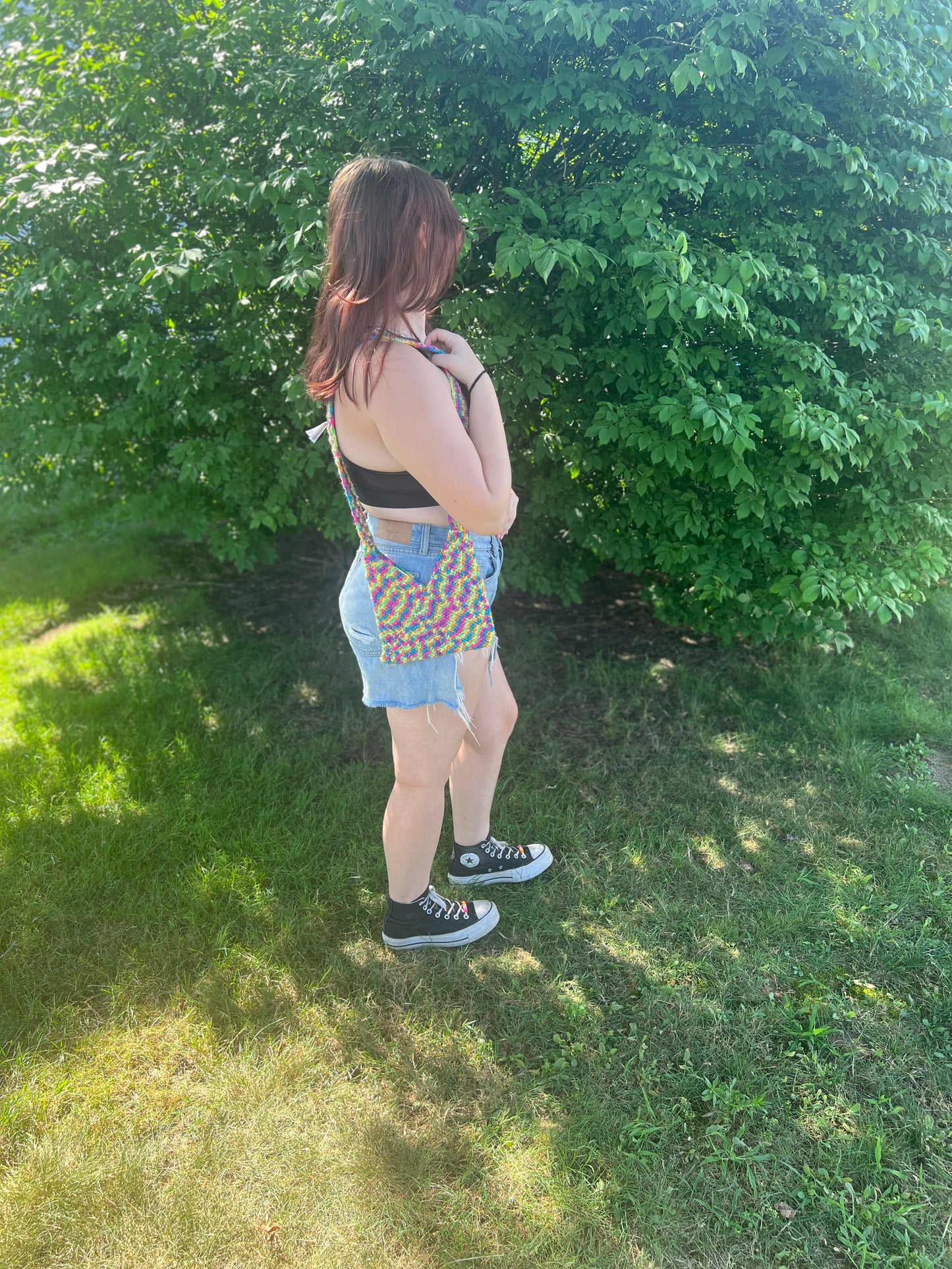 Small Rainbow Crochet Shoulder Bag