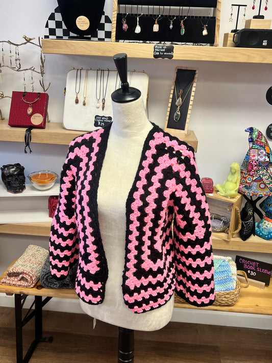 Pink & Black Granny Stitch Cardigan