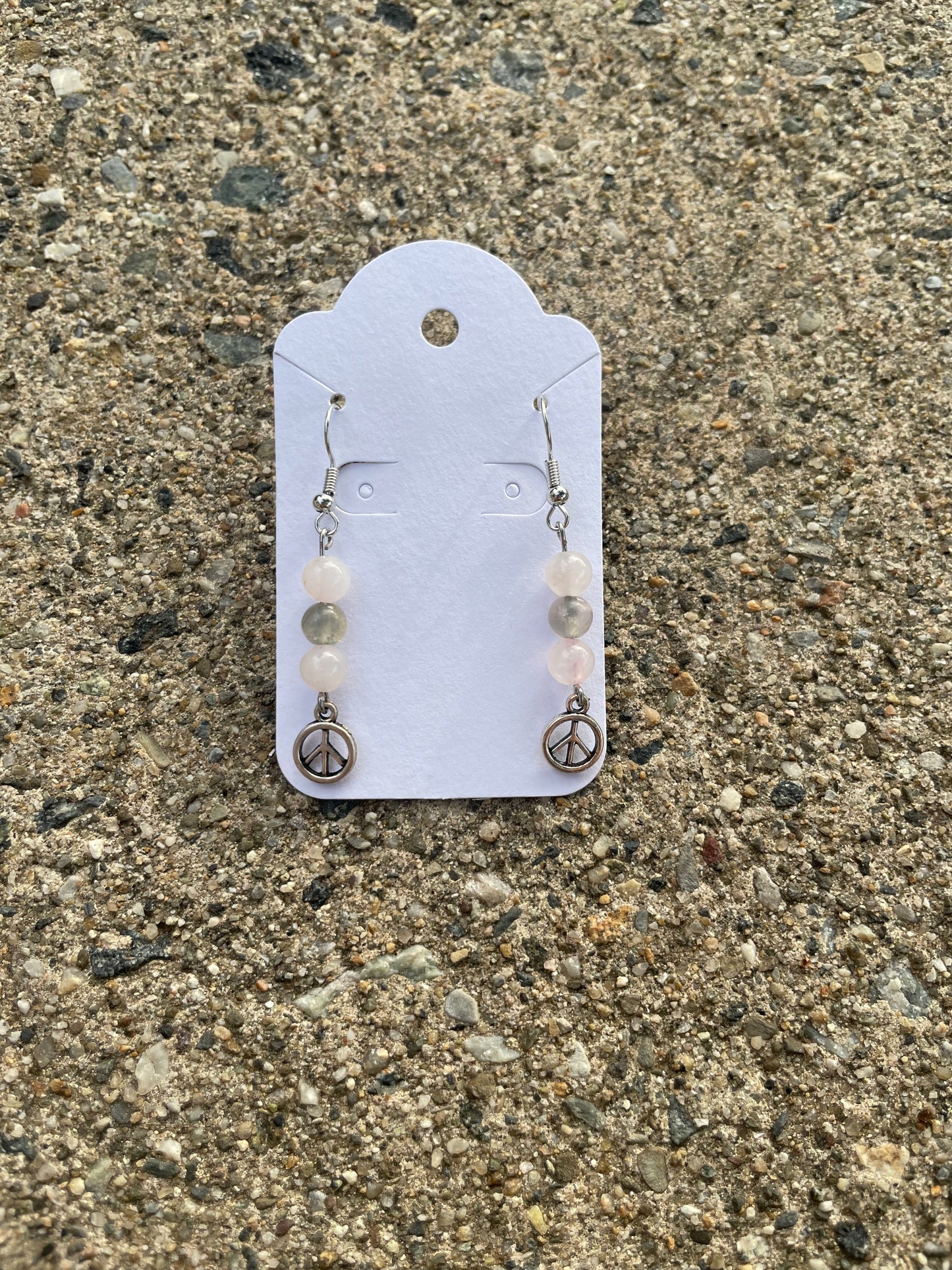 Rose Quartz, Labradorite and Peace Sign Delicate Earrings